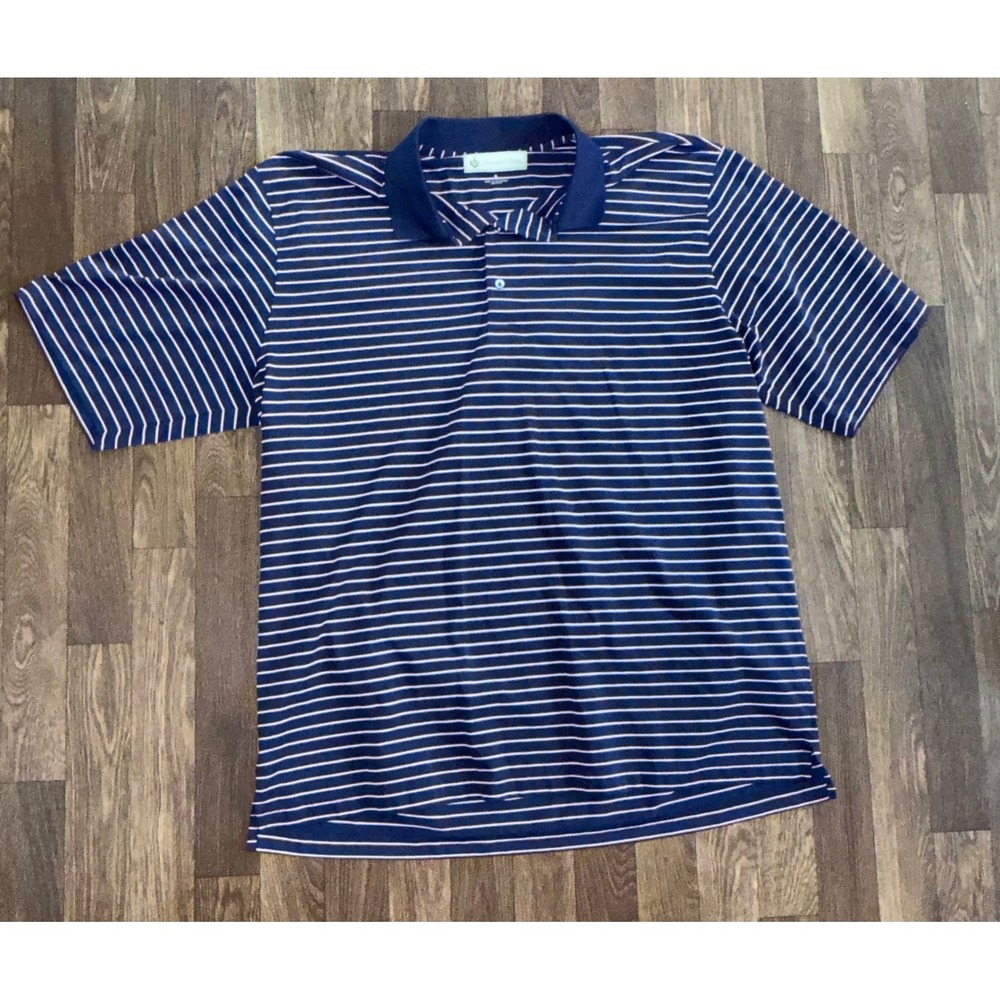 Donald Ross Striped Golf Polo Shirt Athletic Casual Blue White‎ XL